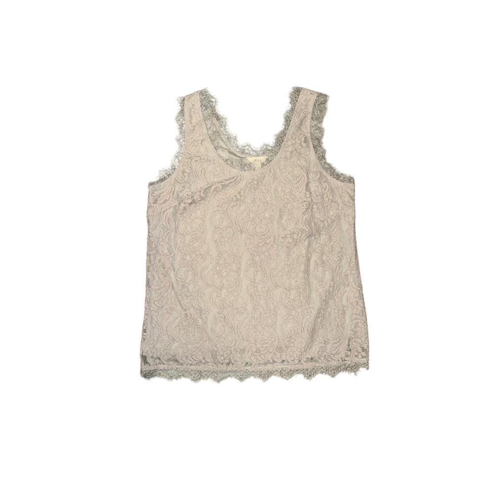 ADiva Tank Top Womens Large Grey Floral Lace Eyelash Trim Sleeveless Blouseโ